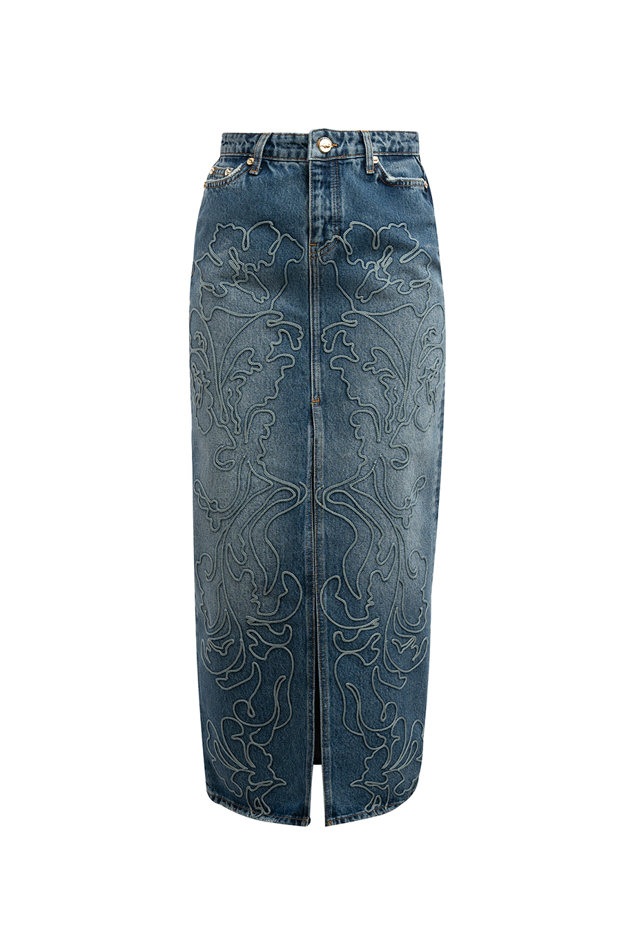 Джинсовая юбка с вышивкой