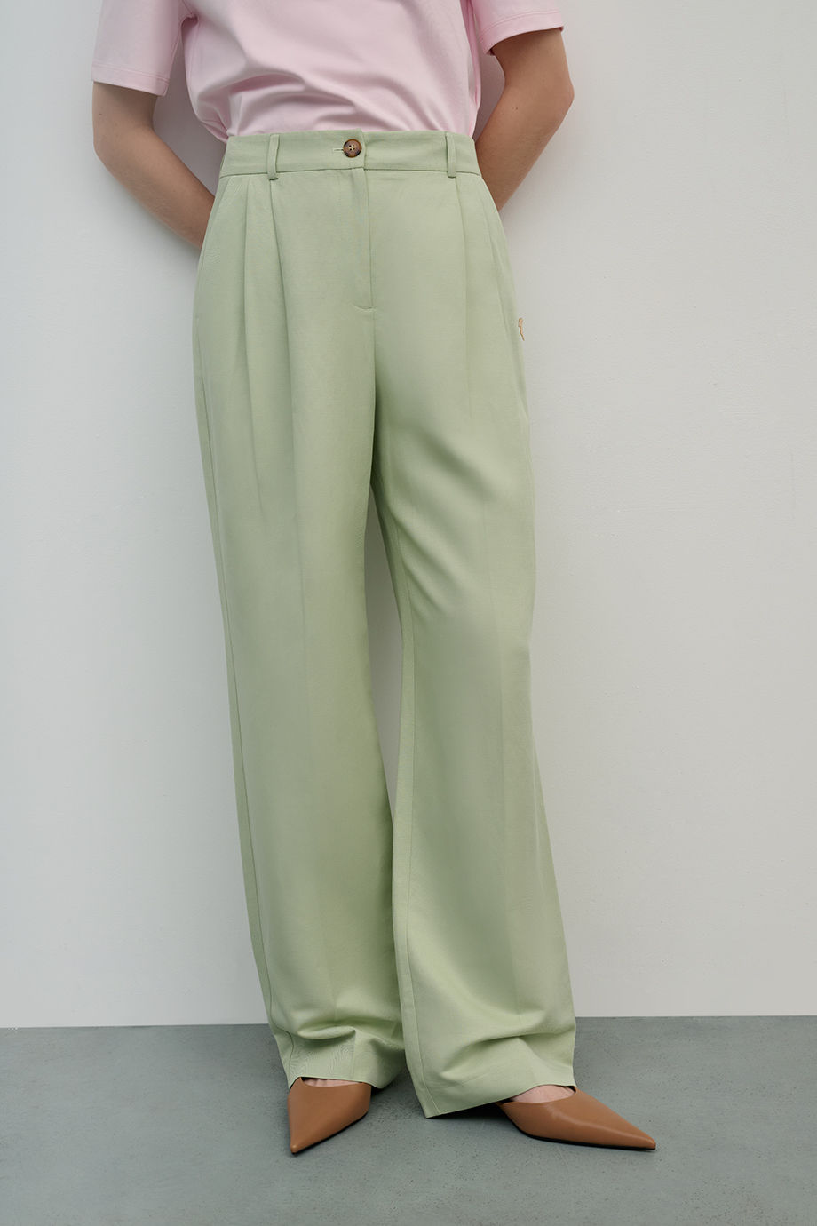 Брюки широкие из смесового льна