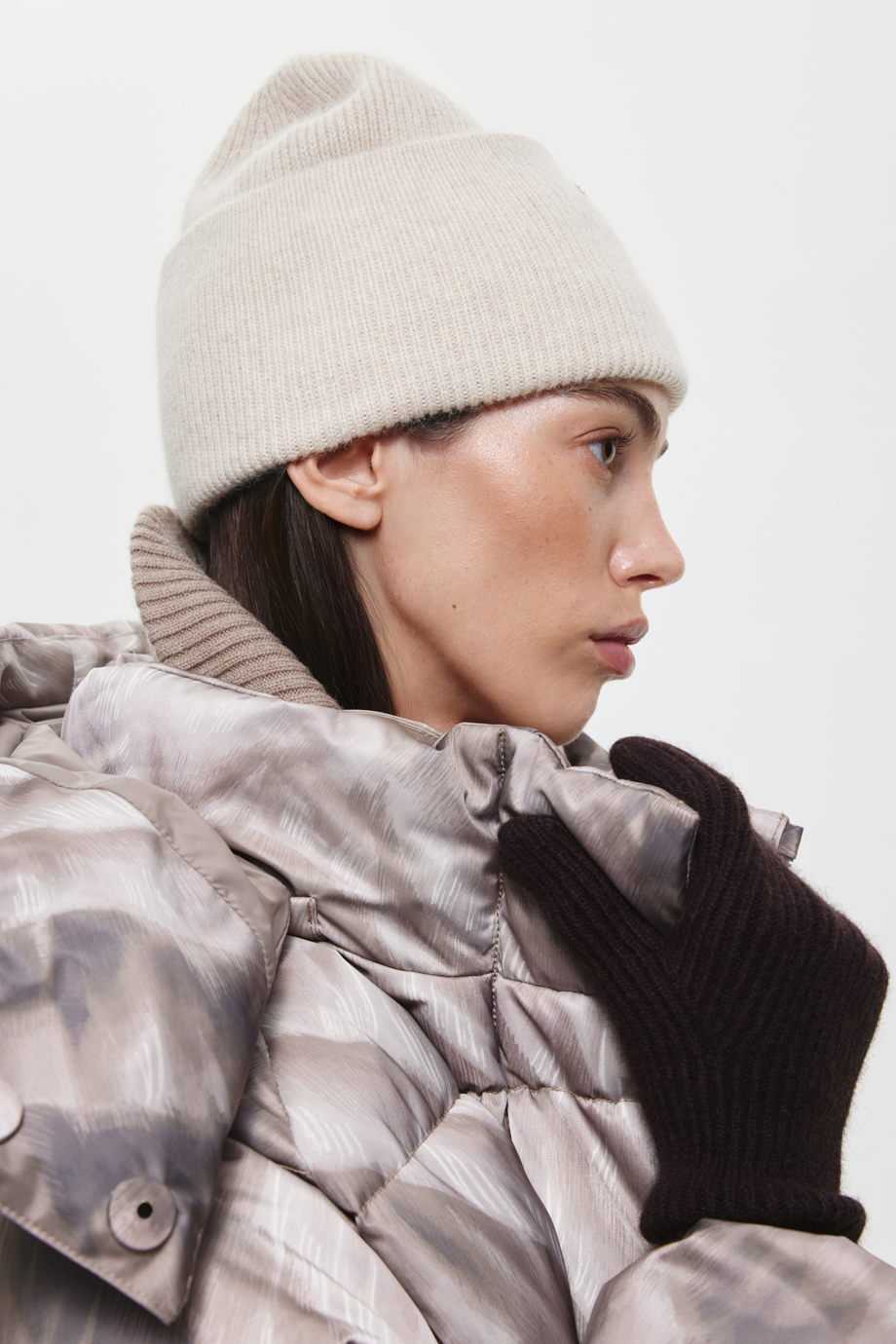 Пуховик удлиненный с принтом